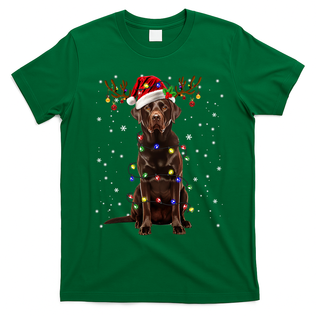Chocolate Lab Labrador Christmas Tree Light Pajama Dog Xmas T-Shirt - Irish Green