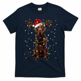 Chocolate Lab Labrador Christmas Tree Light Pajama Dog Xmas T-Shirt - Navy Blue