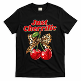 Cherry Lover Leopard Print Coquette Summer Just Cherrific T-Shirt - Black
