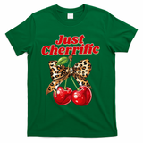 Cherry Lover Leopard Print Coquette Summer Just Cherrific T-Shirt - Green
