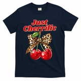 Cherry Lover Leopard Print Coquette Summer Just Cherrific T-Shirt - Navy