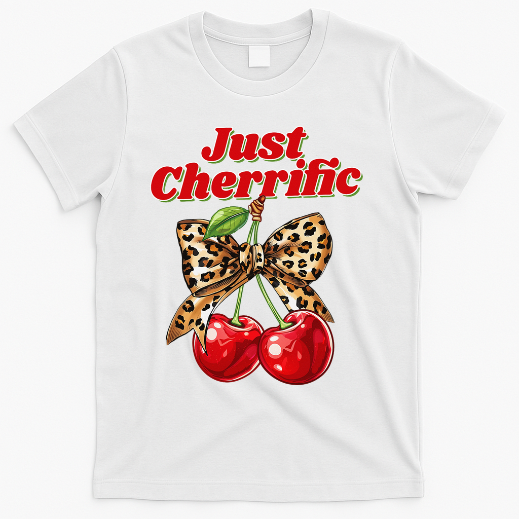Cherry Lover Leopard Print Coquette Summer Just Cherrific T-Shirt - White