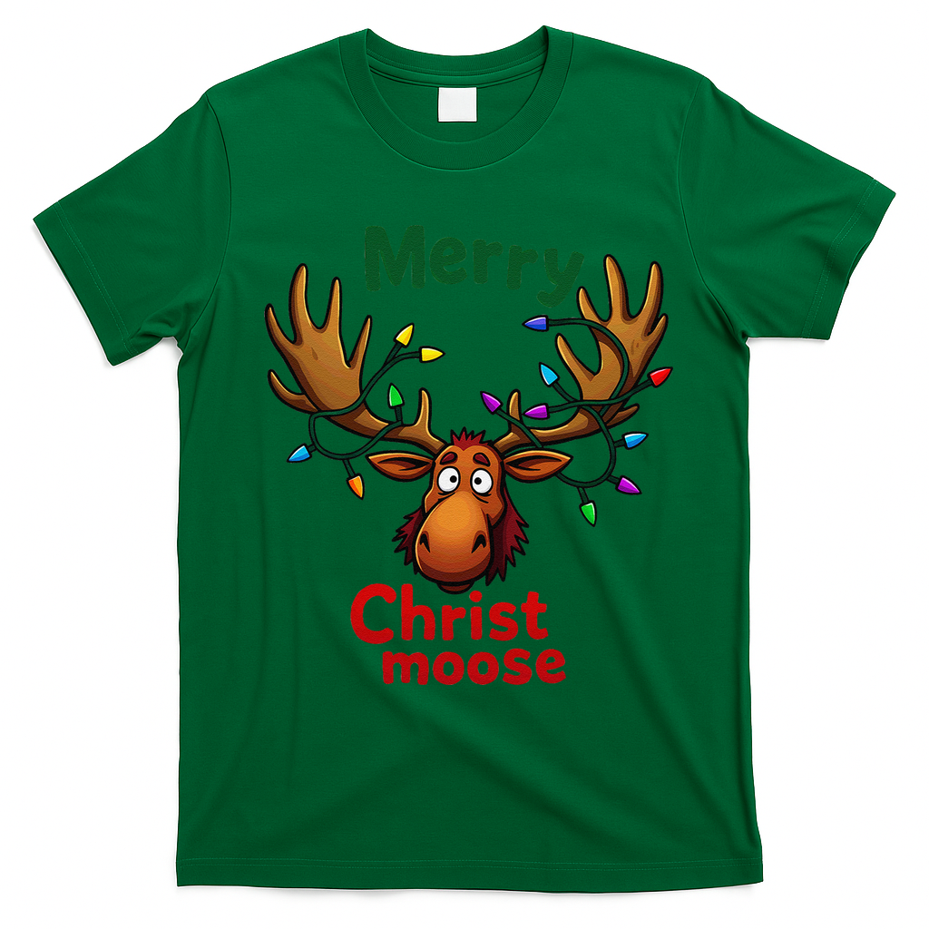 Christmas Lights Moose Merry Christmoose T-Shirt - Irish Green