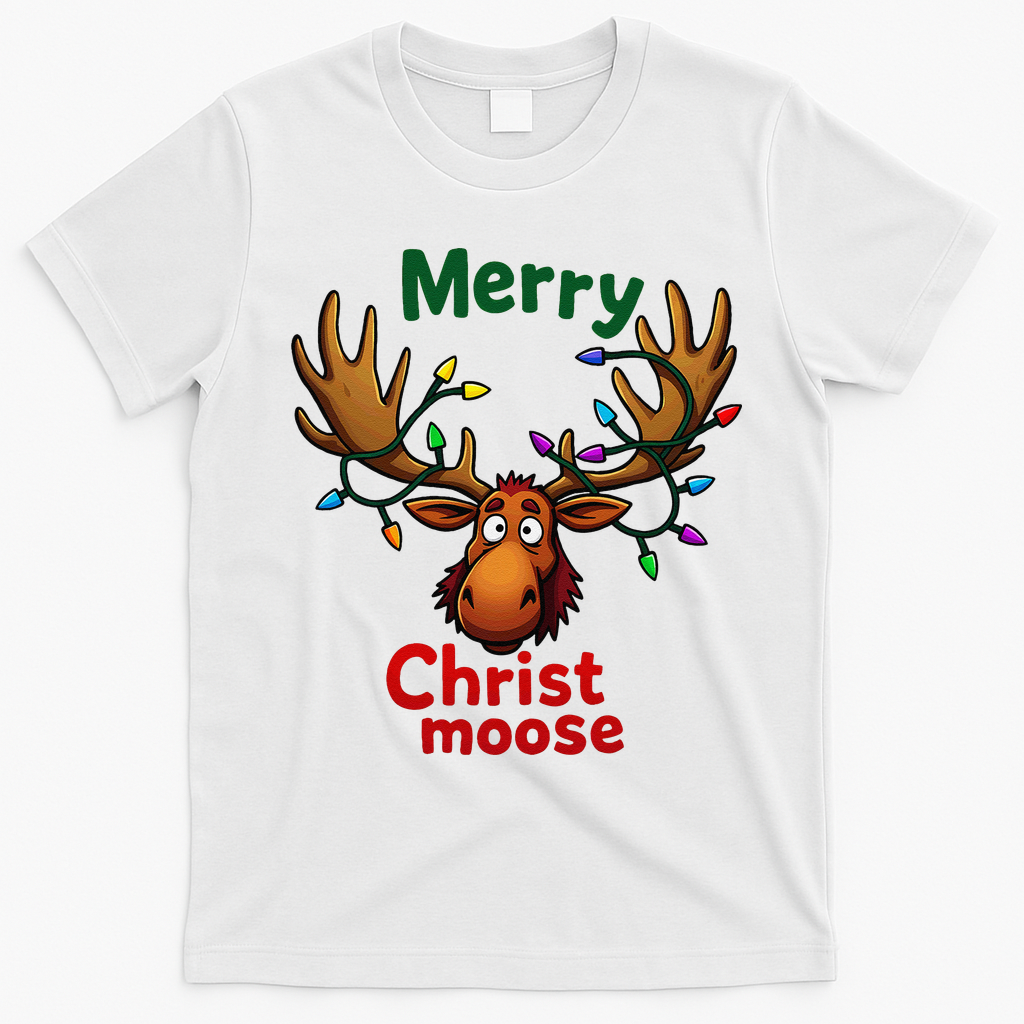 Christmas Lights Moose Merry Christmoose T-Shirt - White