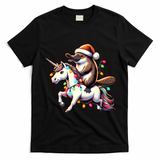 Christmas Lights Platypus Riding Unicorn T-Shirt - Black
