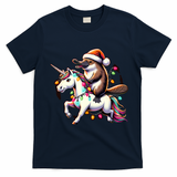 Christmas Lights Platypus Riding Unicorn T-Shirt - Navy Blue