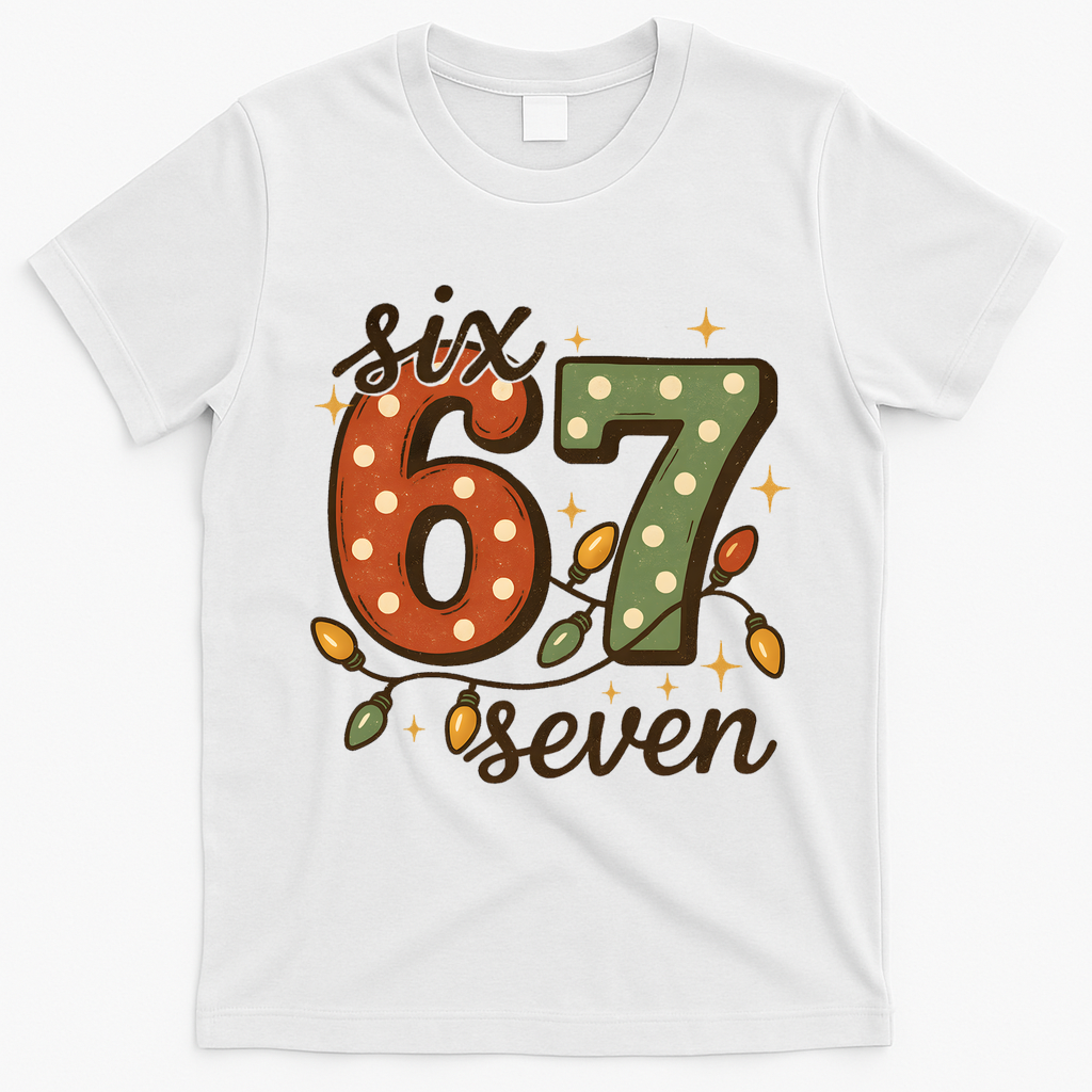 Christmas Lights Six Seven Funny 67 Meme Festive Vintage T-Shirt - White