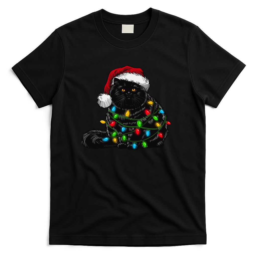 Christmas Lights Tangled Cat - Black