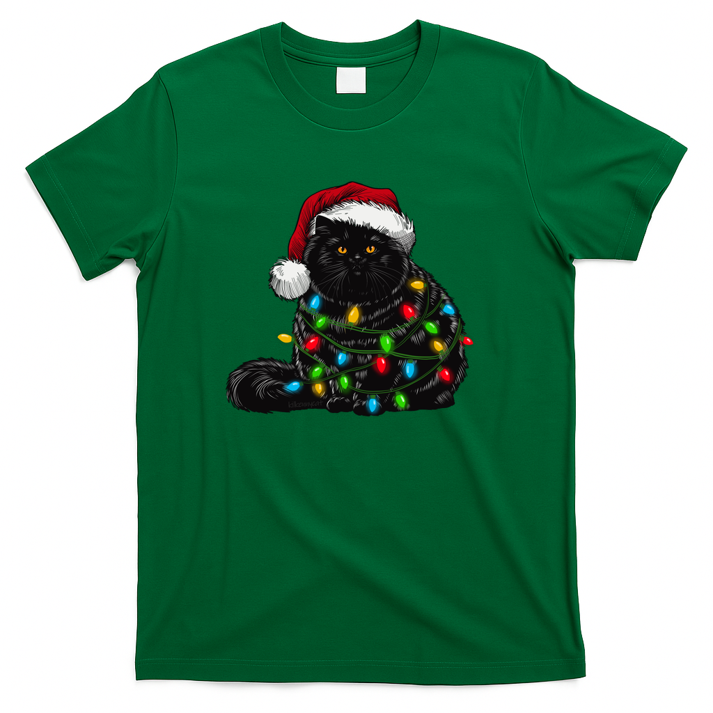 Christmas Lights Tangled Cat - Green