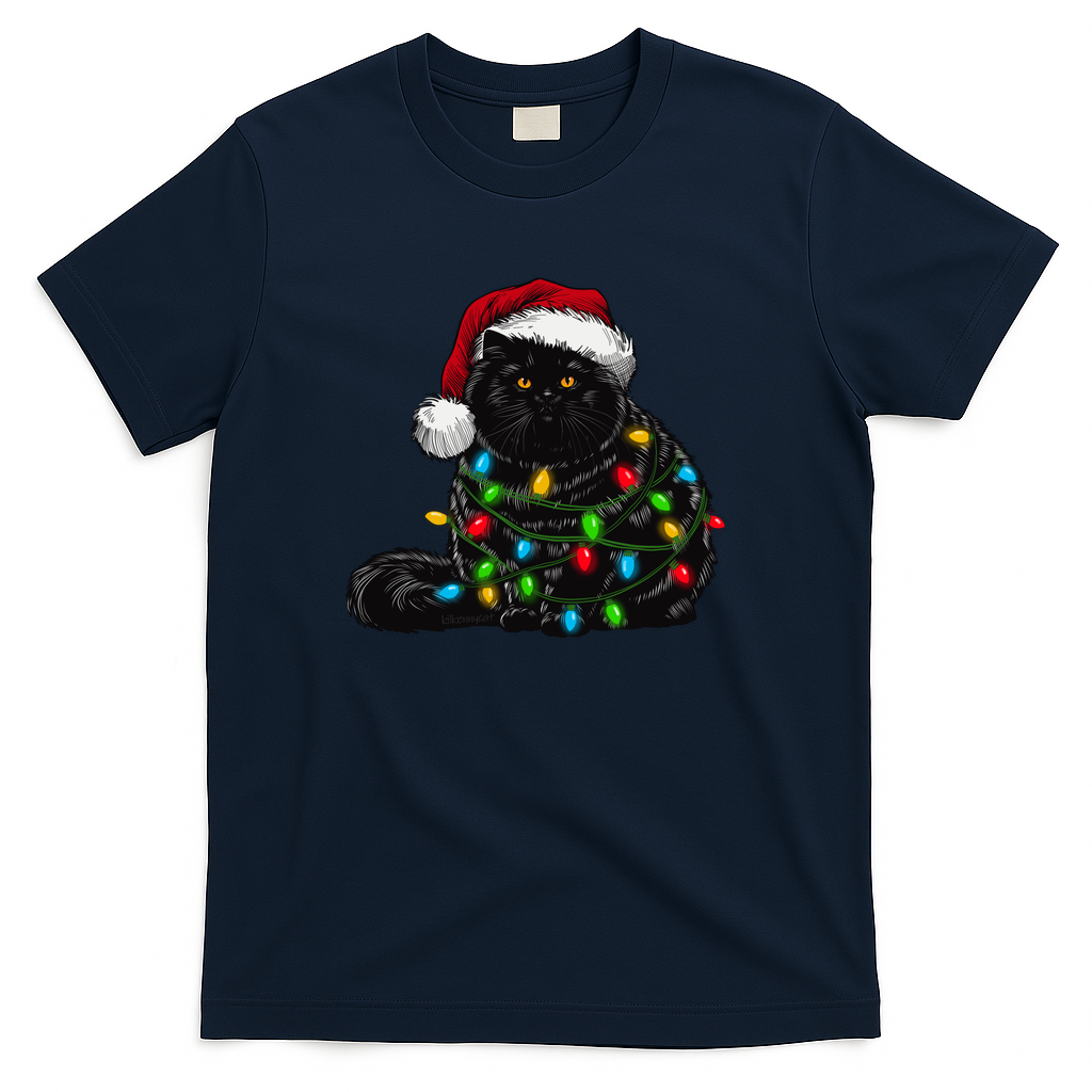 Christmas Lights Tangled Cat - Navy