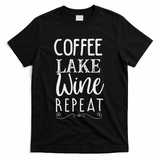 Coffee Lake Wine Repeat, Coffee Lover Lake Summer T-Shirt - Black