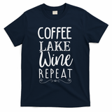 Coffee Lake Wine Repeat, Coffee Lover Lake Summer T-Shirt - Navy