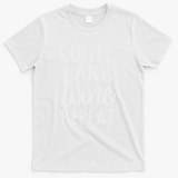 Coffee Lake Wine Repeat, Coffee Lover Lake Summer T-Shirt - White