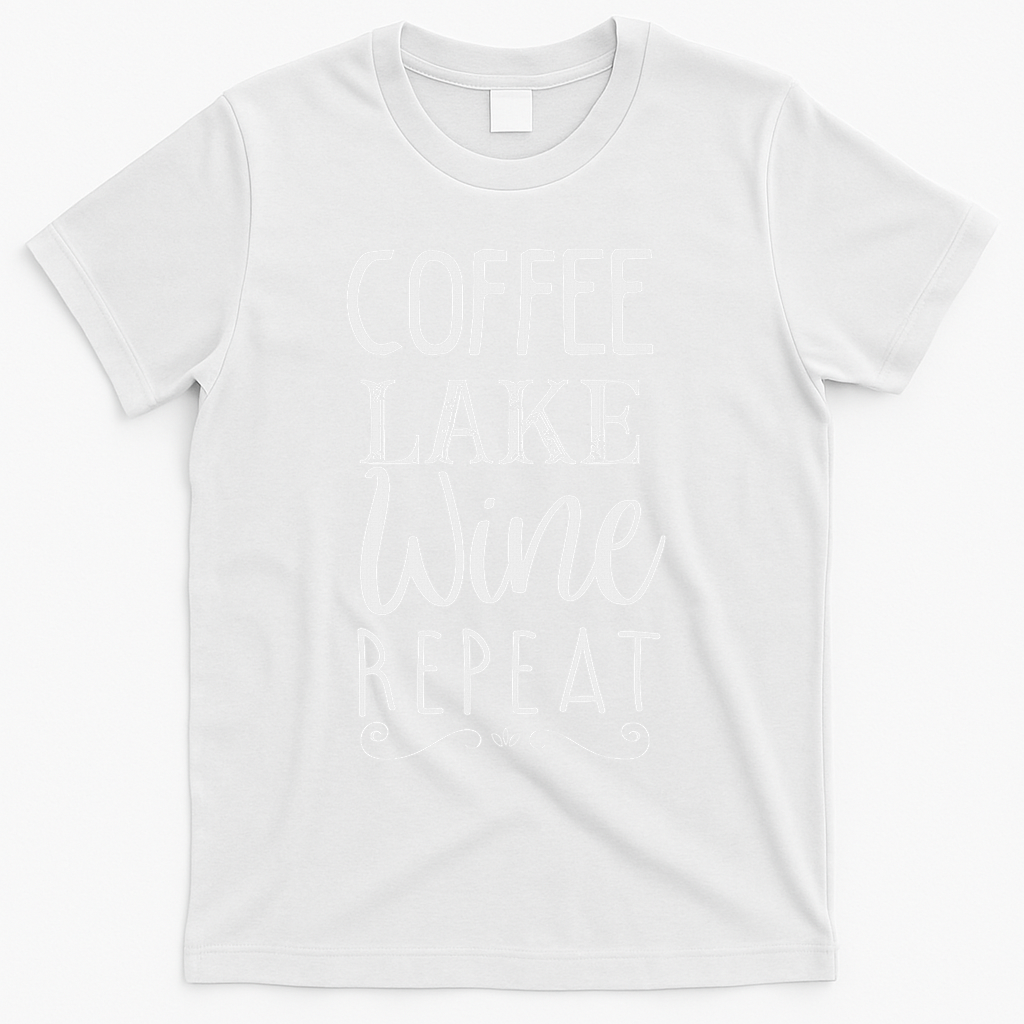 Coffee Lake Wine Repeat, Coffee Lover Lake Summer T-Shirt - White