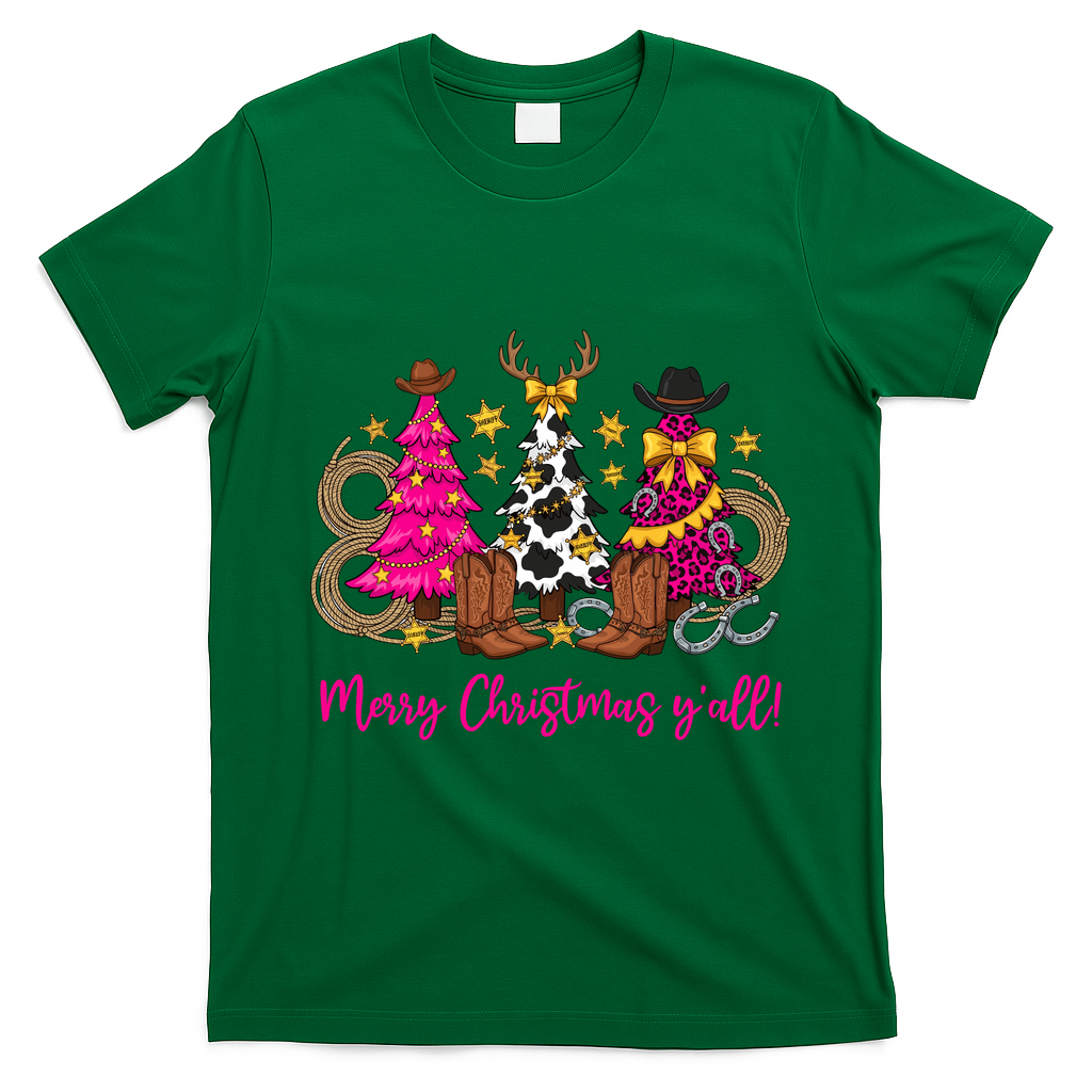 Cowgirl Merry Christmas Y'all T-Shirt - Irish Green
