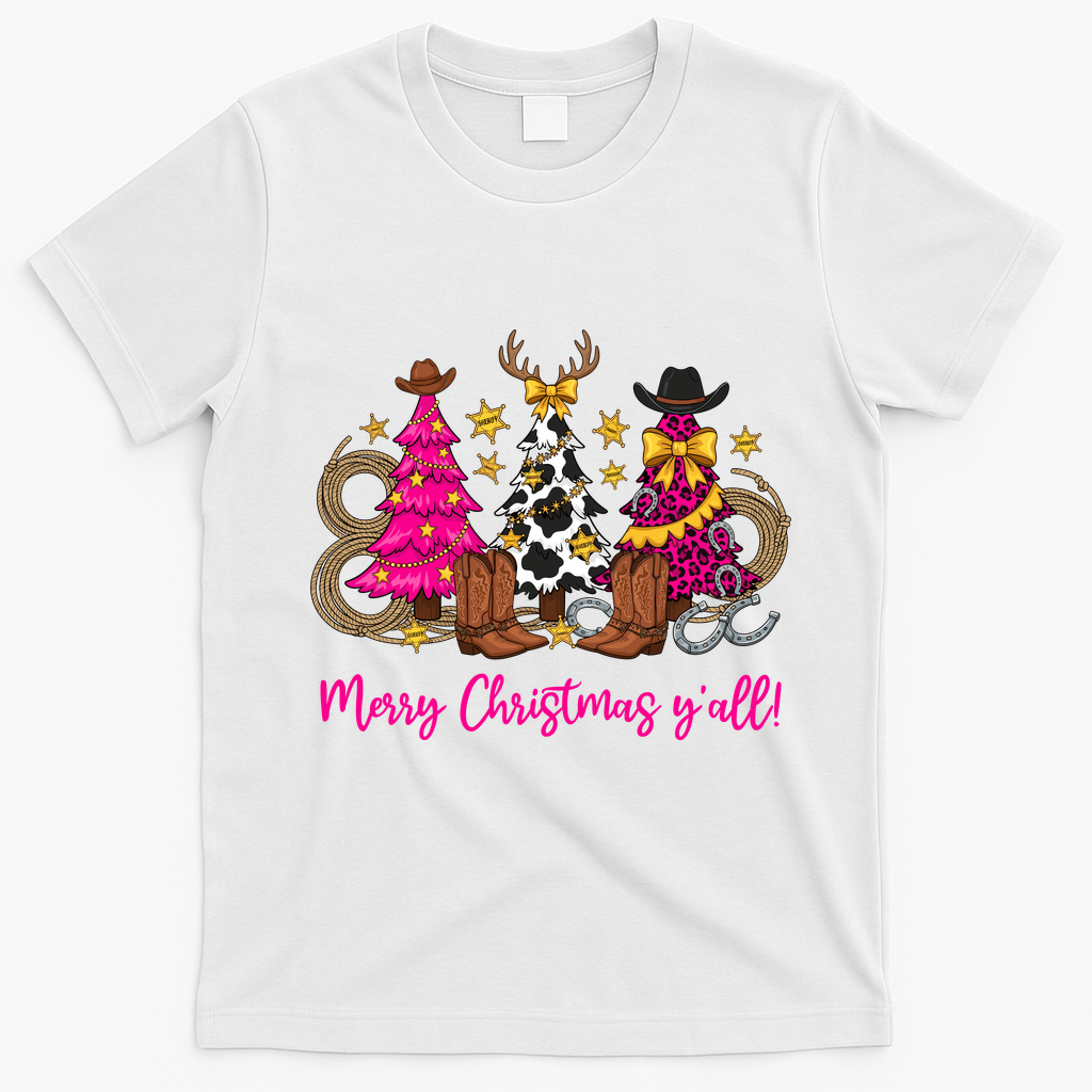 Cowgirl Merry Christmas Y'all T-Shirt - White