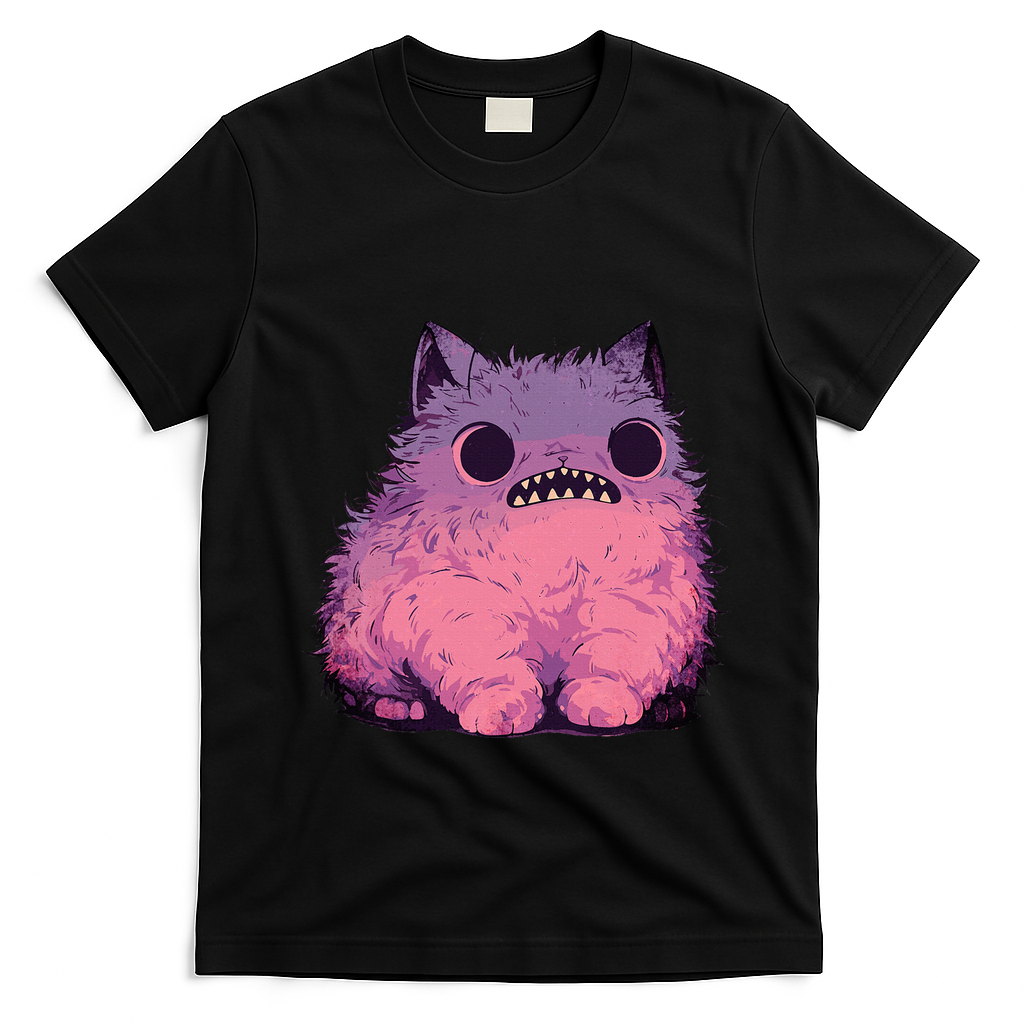 Cat Monster Graphic Kawaii Pastel Goth Anime Aesthetic Goth T-Shirt - Black