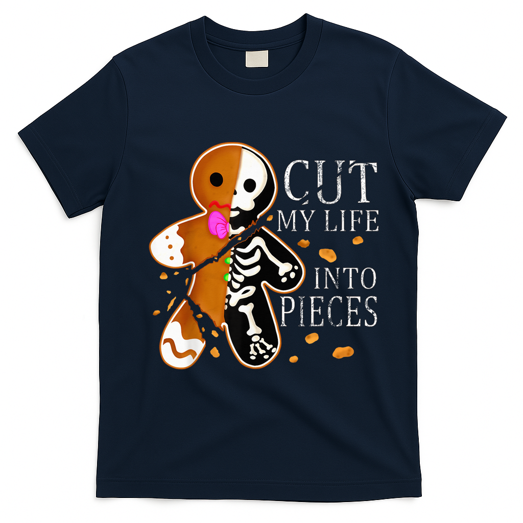 Cut My Life Into Pieces Gingerbread Christmas T-Shirt - Navy Blue