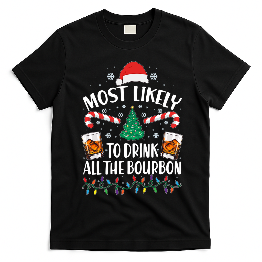 Christmas Most Likely To Drink All The Bourbon T-Shirt - Black