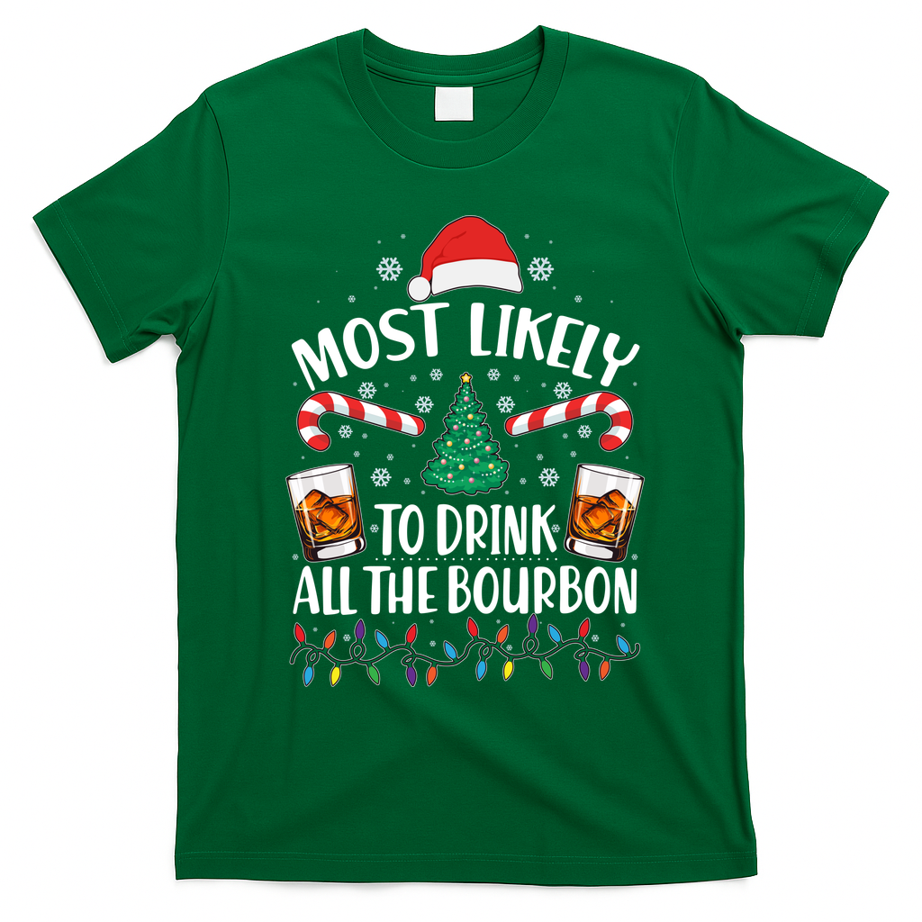 Christmas Most Likely To Drink All The Bourbon T-Shirt - Irish Green