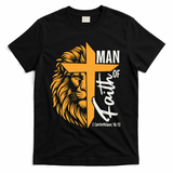 Christian Man Of God I Corinthians 16:13 Lion Cross T-Shirt - Black