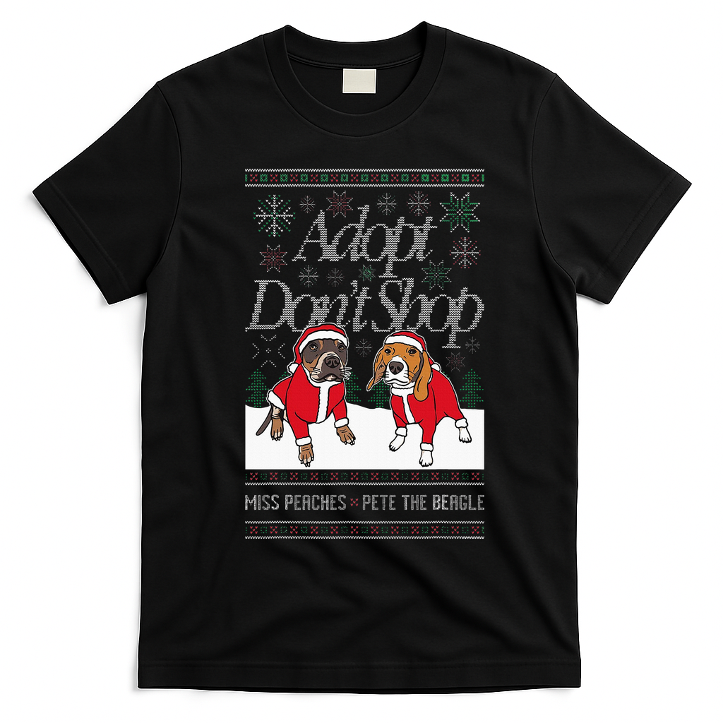 Christmas Miss Peaches & Pete The Beagle T-Shirt - Black