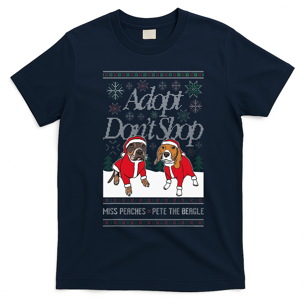 Christmas Miss Peaches & Pete The Beagle T-Shirt - Navy Blue