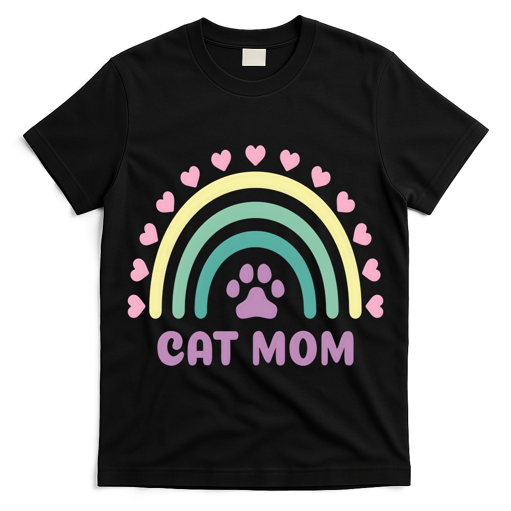 Cat Mom Rainbow Heart T-Shirt