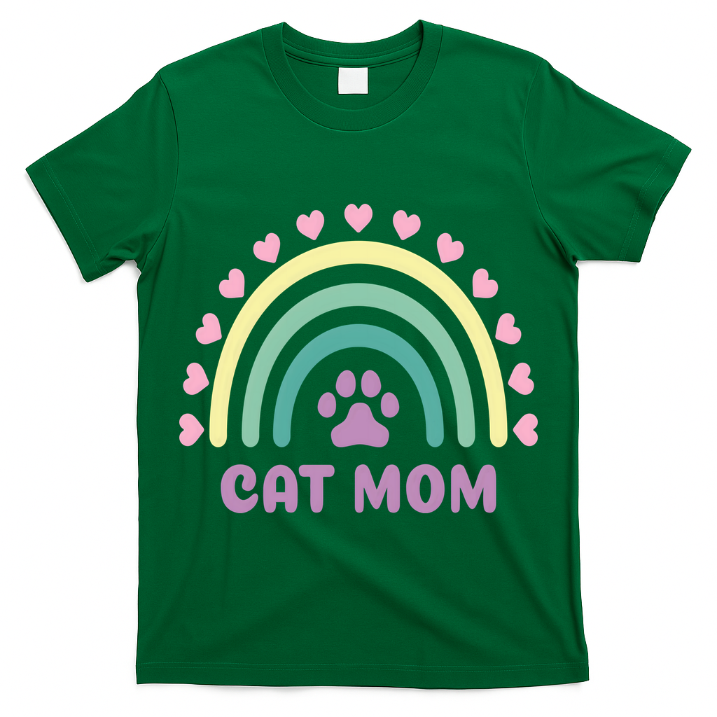 Cat Mom Rainbow Heart T-Shirt