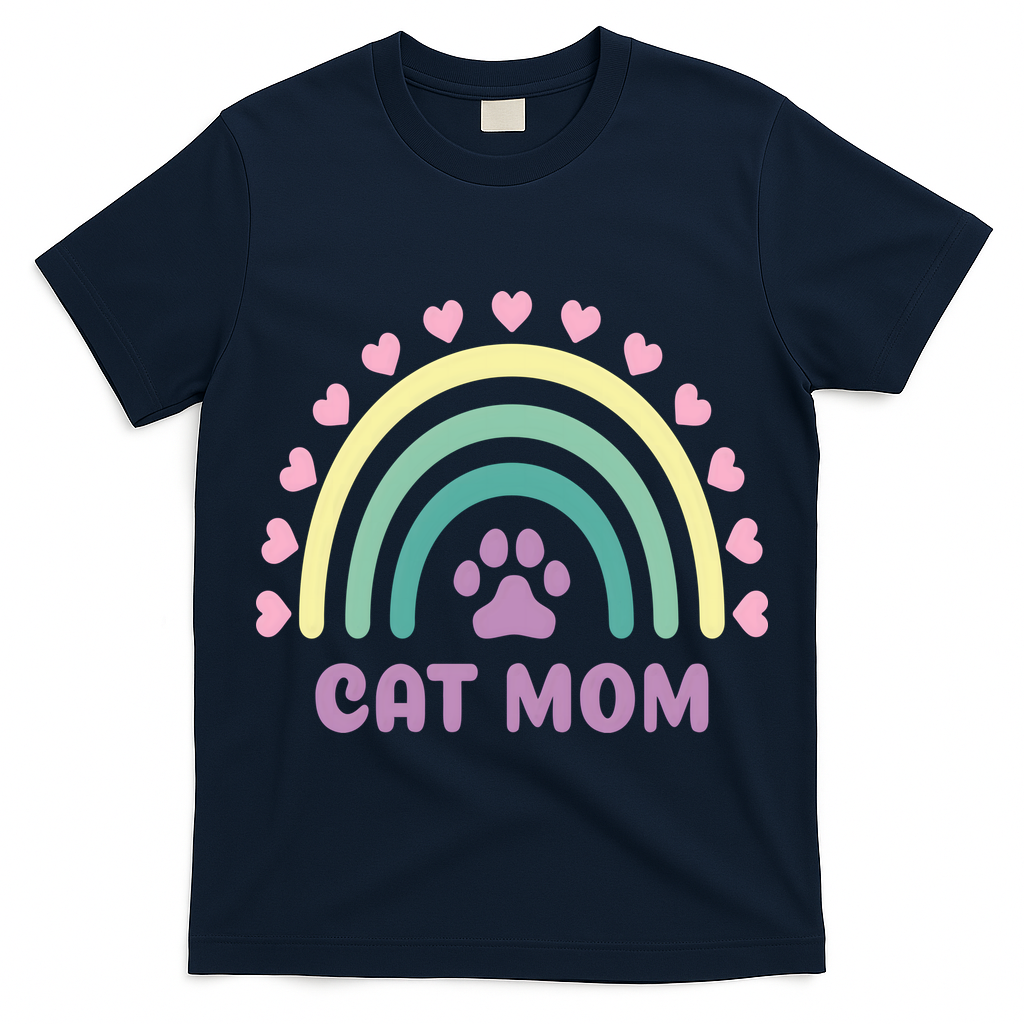 Cat Mom Rainbow Heart T-Shirt