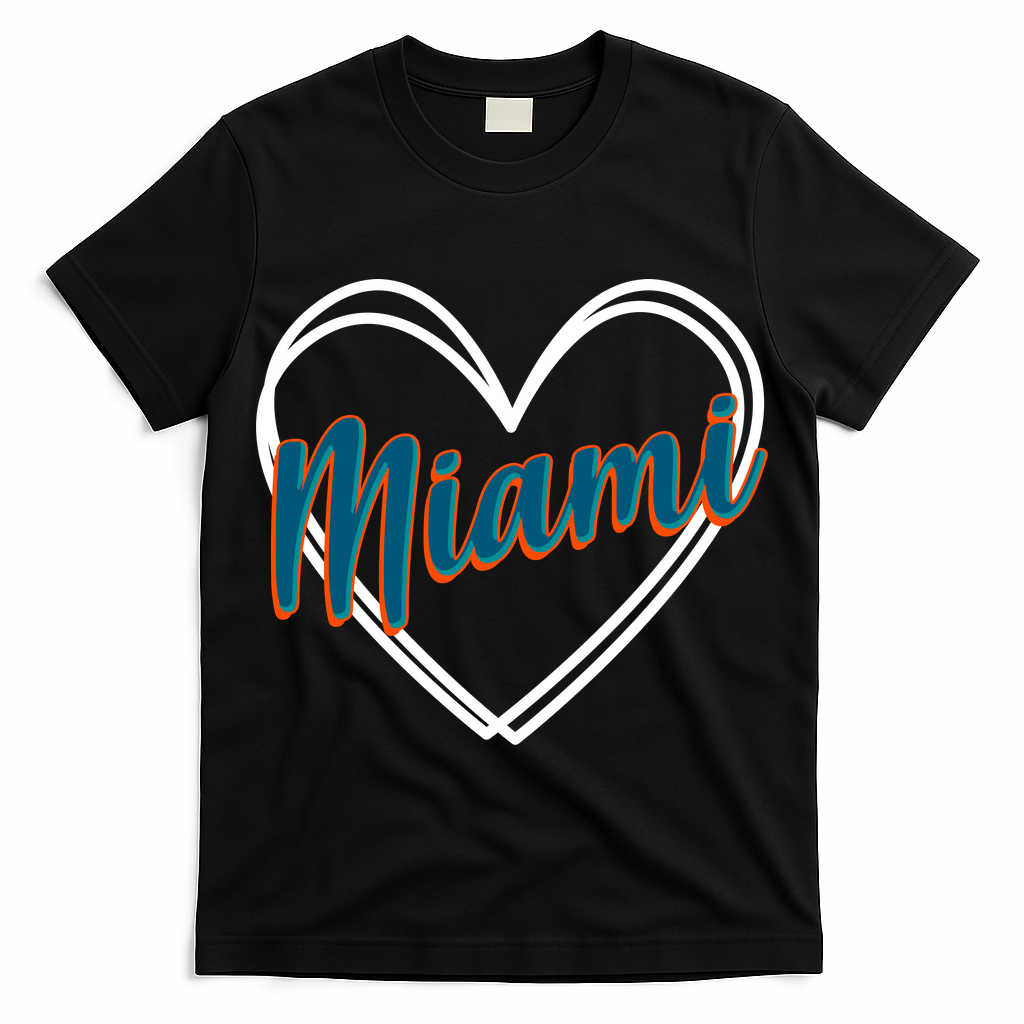 Cute Miami Sports Football Heart T-Shirt