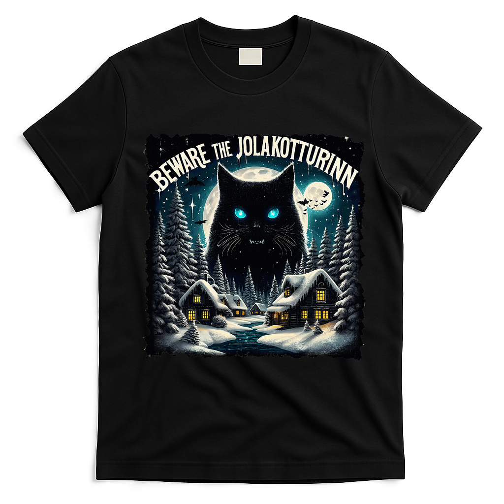 Christmas Norse Beware The Jolakotturinn Yule Cat Icelandic T-Shirt - Black