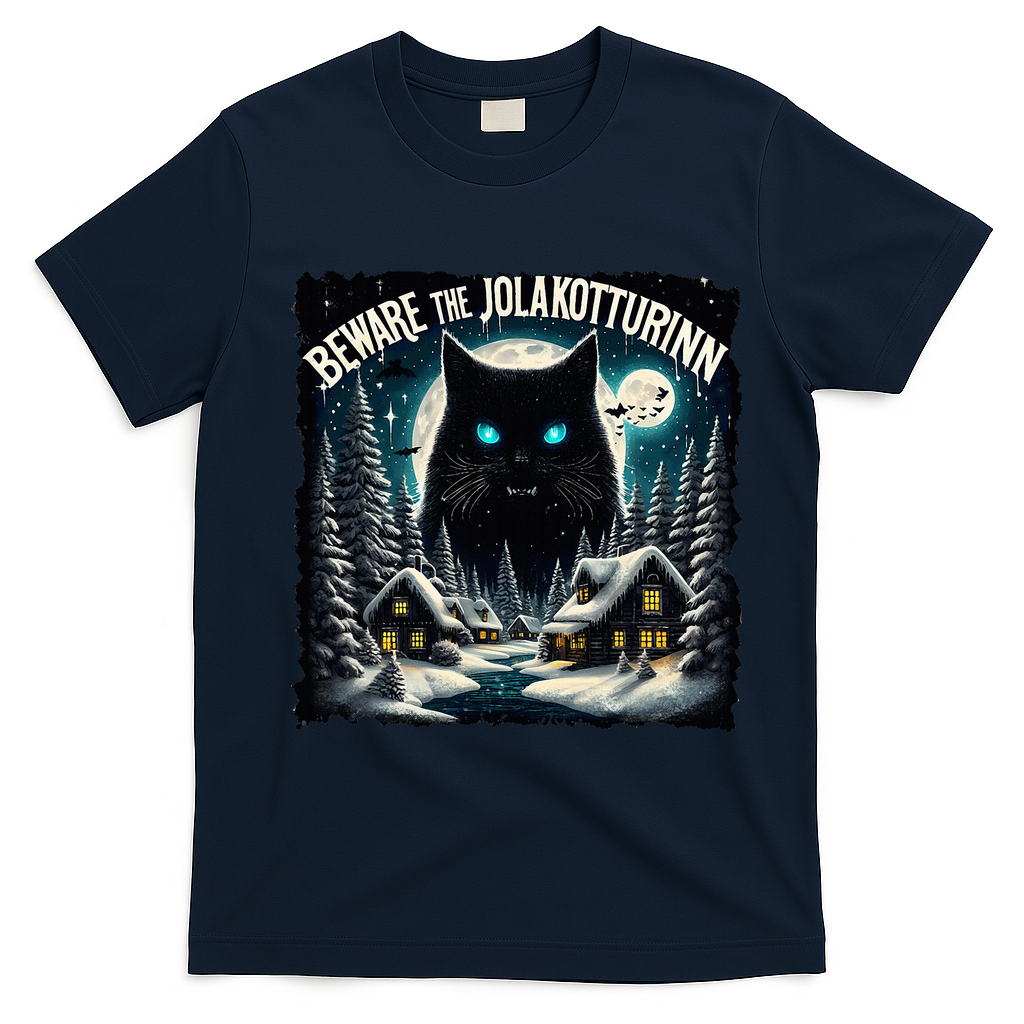 Christmas Norse Beware The Jolakotturinn Yule Cat Icelandic T-Shirt - Navy Blue