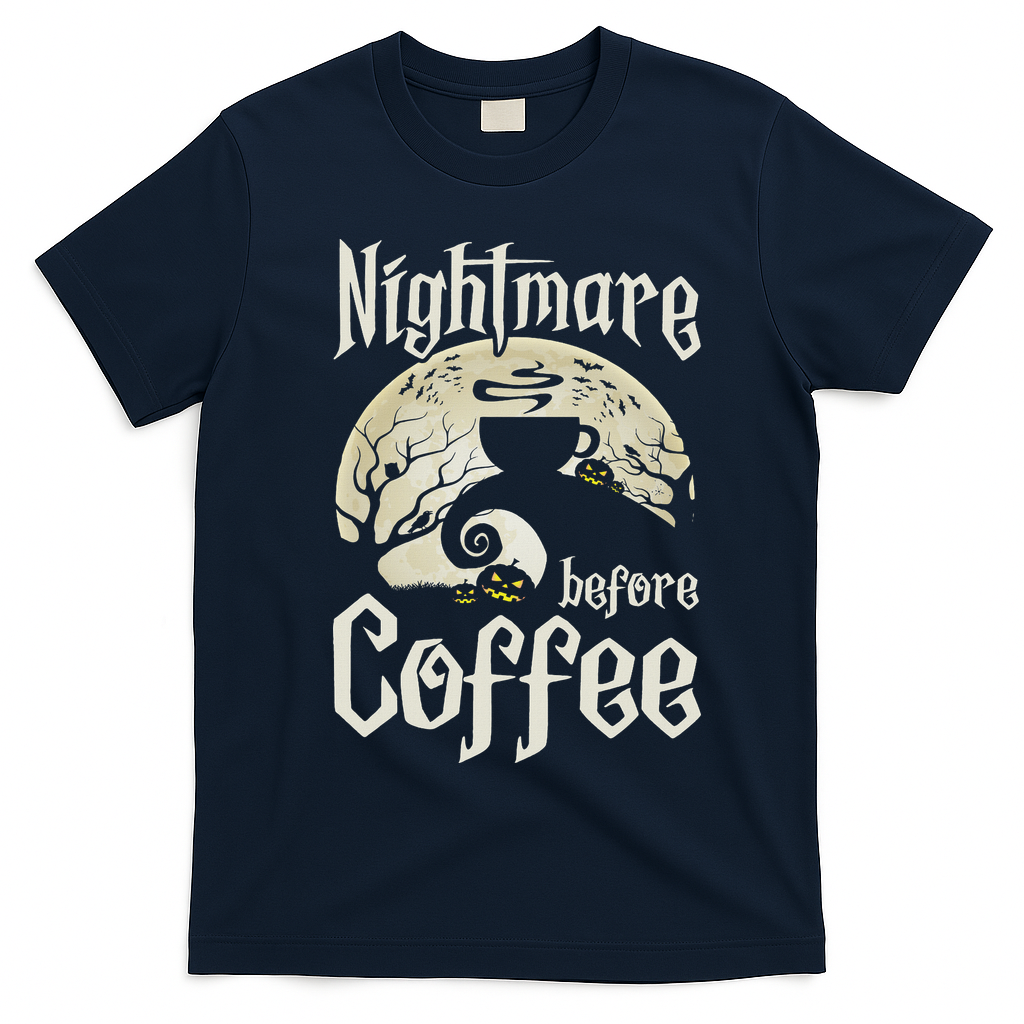Cute Nightmare Before Coffee Halloween Funny Mug Gift T-Shirt - Navy Blue