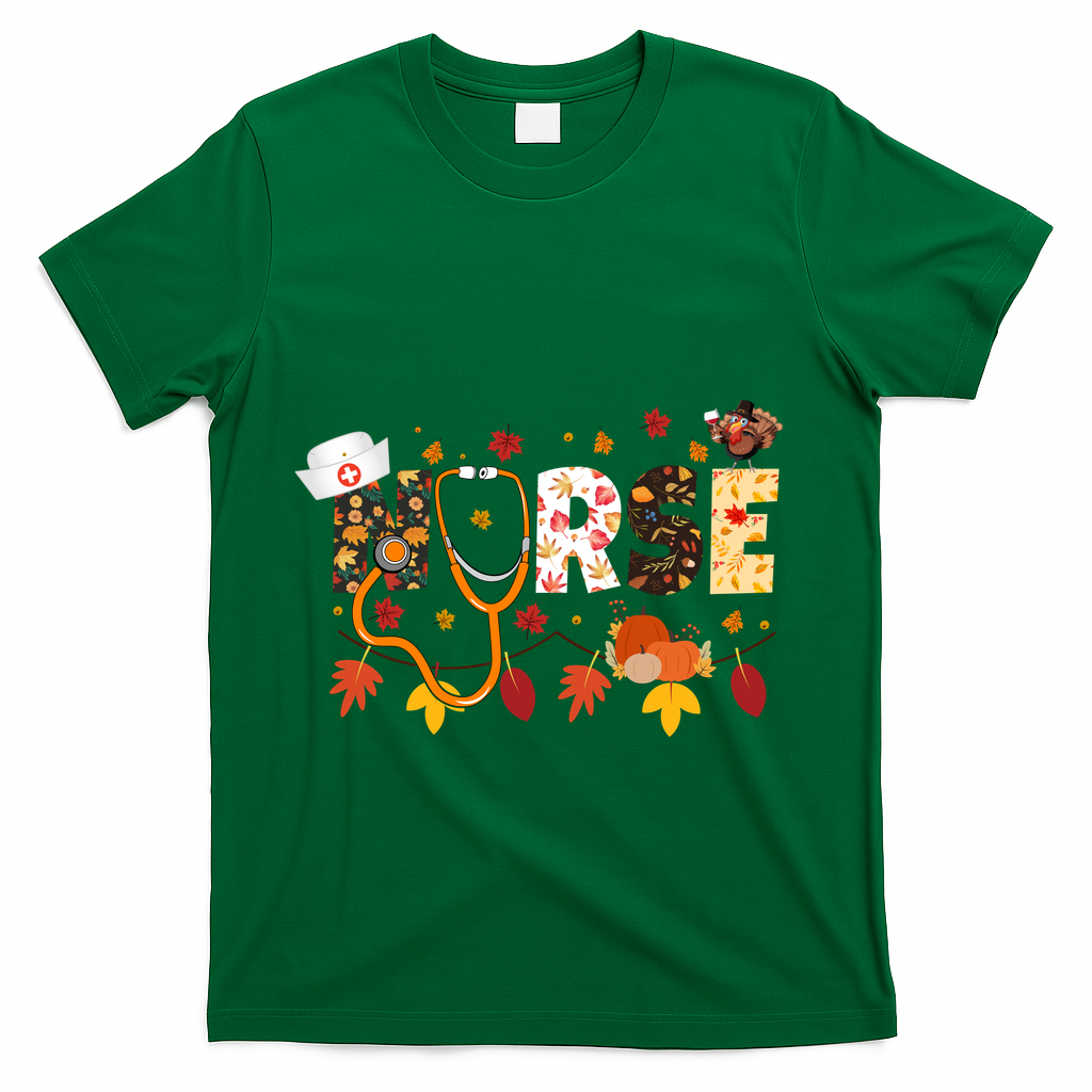 Cute Nurse Fall Thanksgiving Autumn T-Shirt - Green