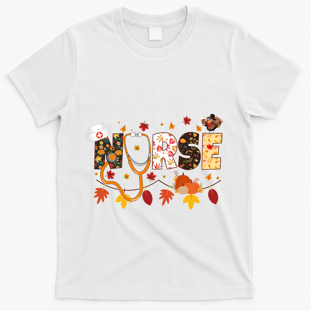Cute Nurse Fall Thanksgiving Autumn T-Shirt - White