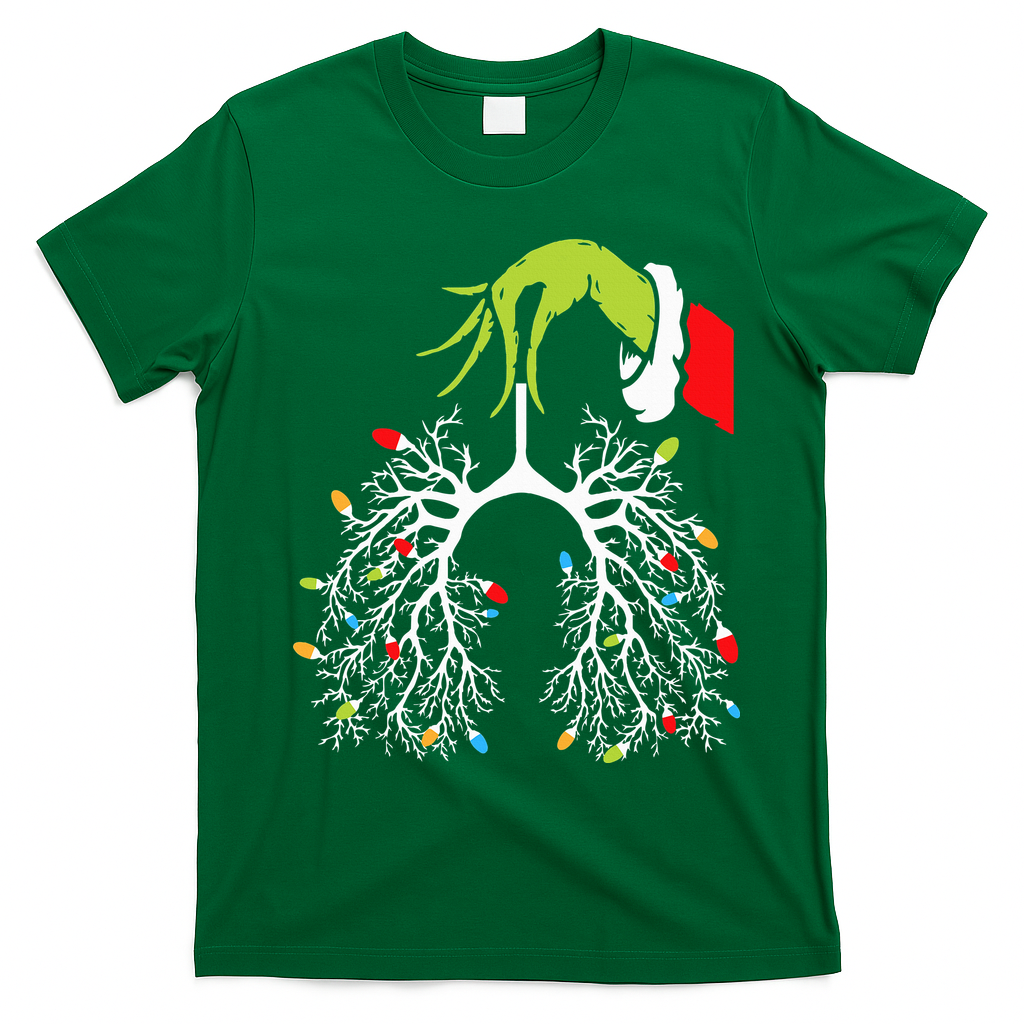 Christmas Nurse Lung Xmas Lights Funny Pulmonologist Xmas T-Shirt - Irish Green