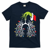 Christmas Nurse Lung Xmas Lights Funny Pulmonologist Xmas T-Shirt - Navy Blue