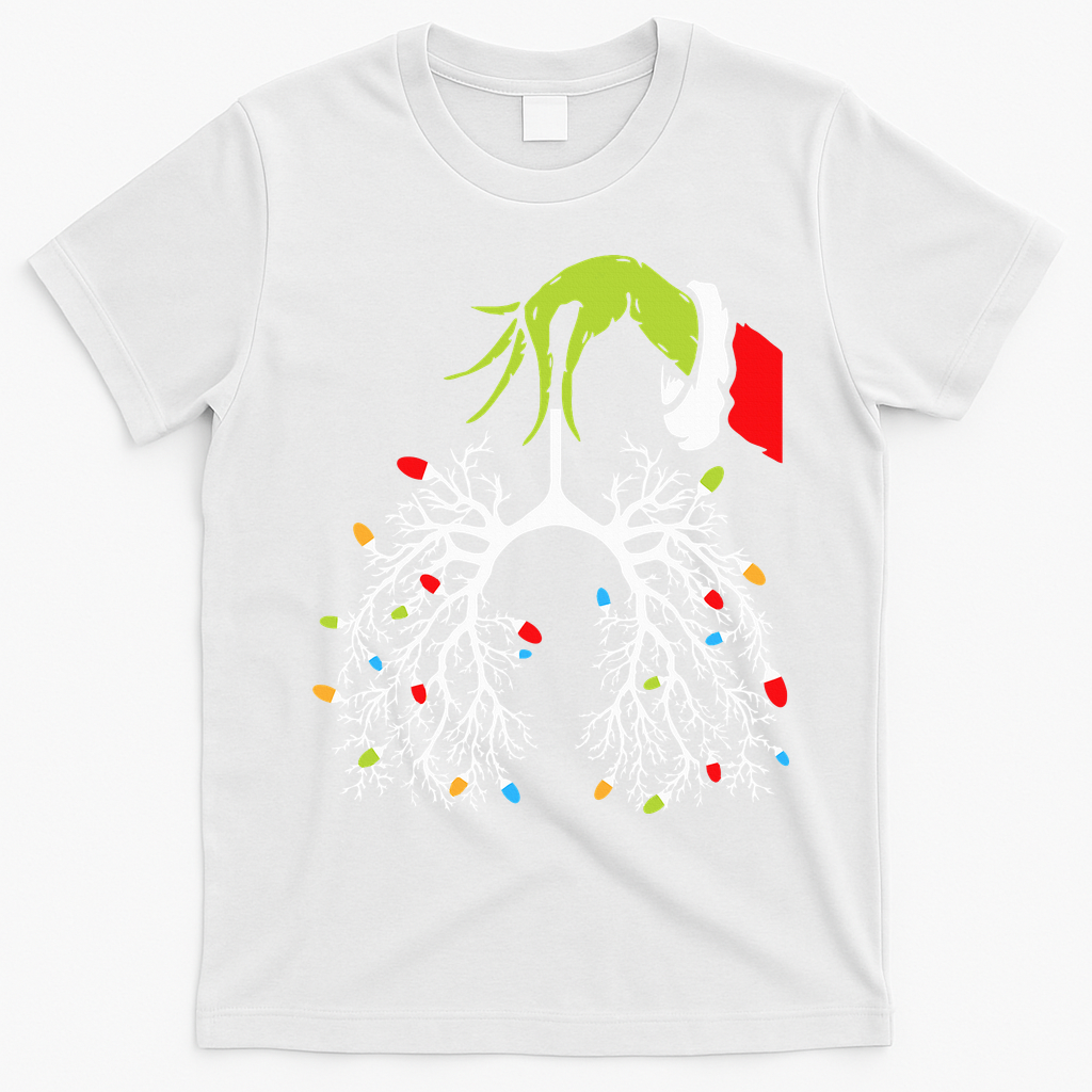 Christmas Nurse Lung Xmas Lights Funny Pulmonologist Xmas T-Shirt - White