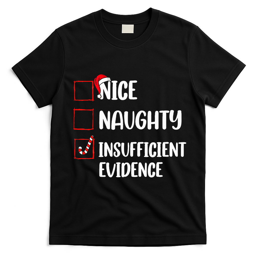 Christmas Nice Naughty Insufficient Evidence Santa T-Shirt - Black