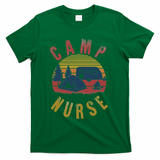 Camp Nurse Nursing Outdoor Summer Camping Retro Sunset T-Shirt - Green