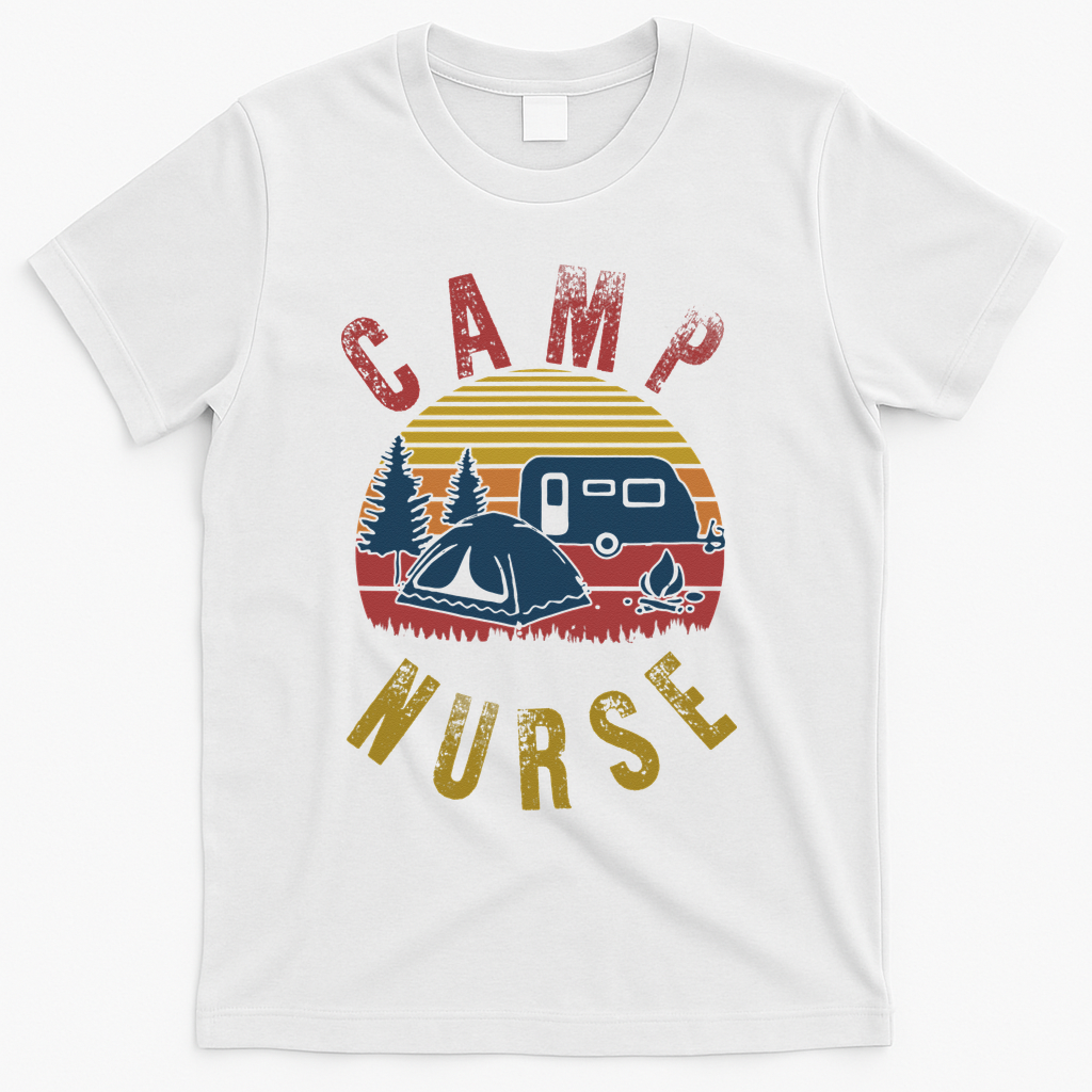 Camp Nurse Nursing Outdoor Summer Camping Retro Sunset T-Shirt - White