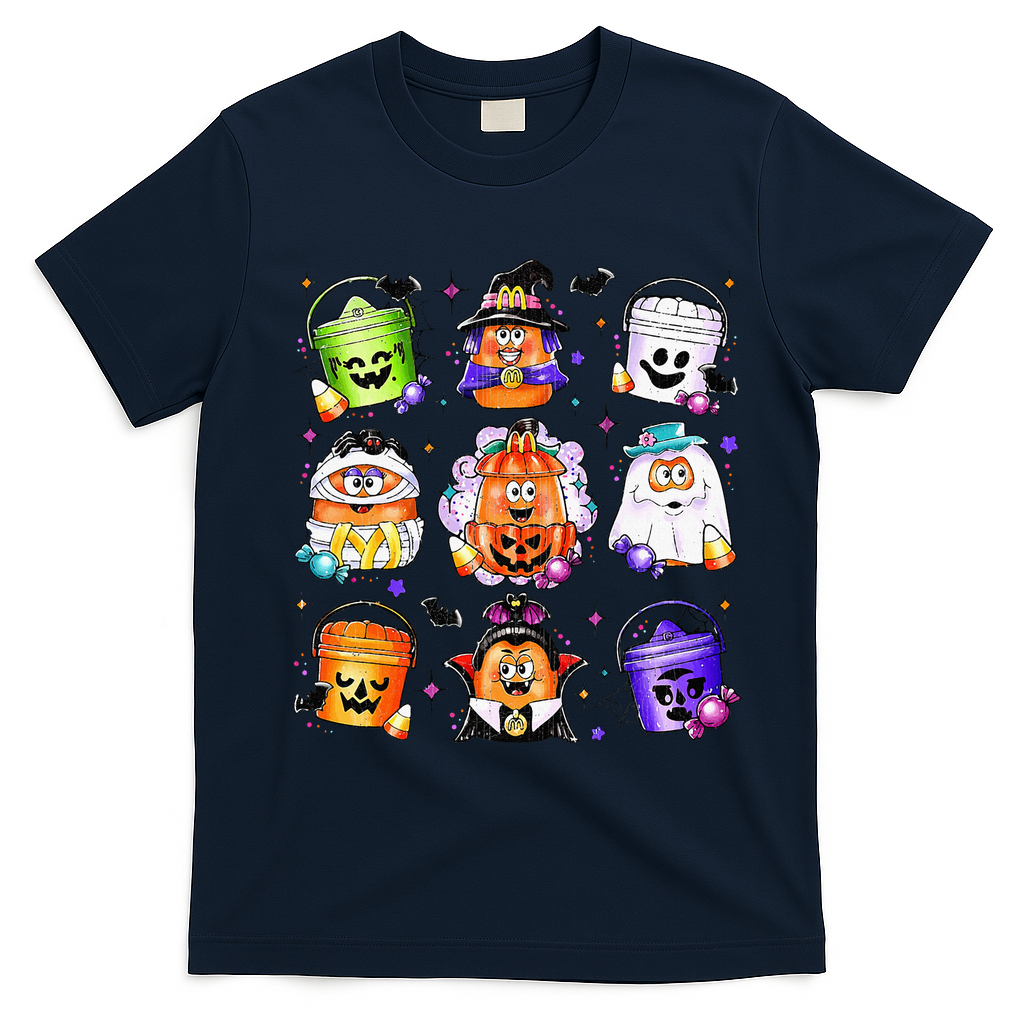 Chicken Nuggets Pumpkin Halloween 90S Vintage T-Shirt - Navy Blue