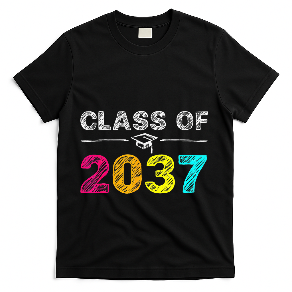 Class Of 2037 Grow With Me First Day Of School Graduation T-Shirt - Black