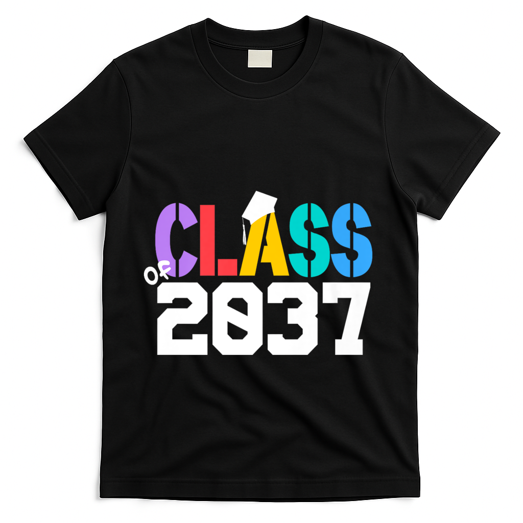 Class Of 2037 Grow With Me First Day Of School Graduation V T-Shirt - Black