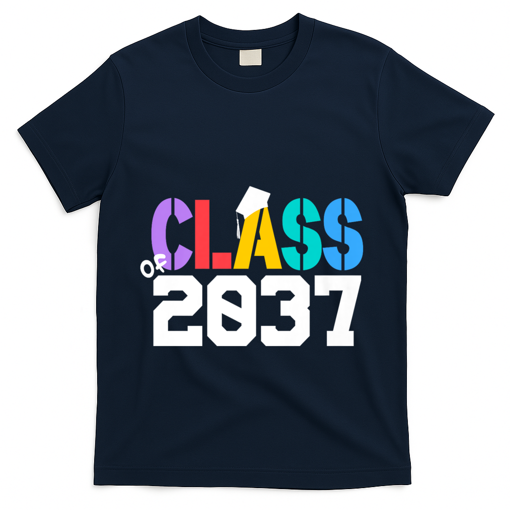 Class Of 2037 Grow With Me First Day Of School Graduation V T-Shirt - Navy