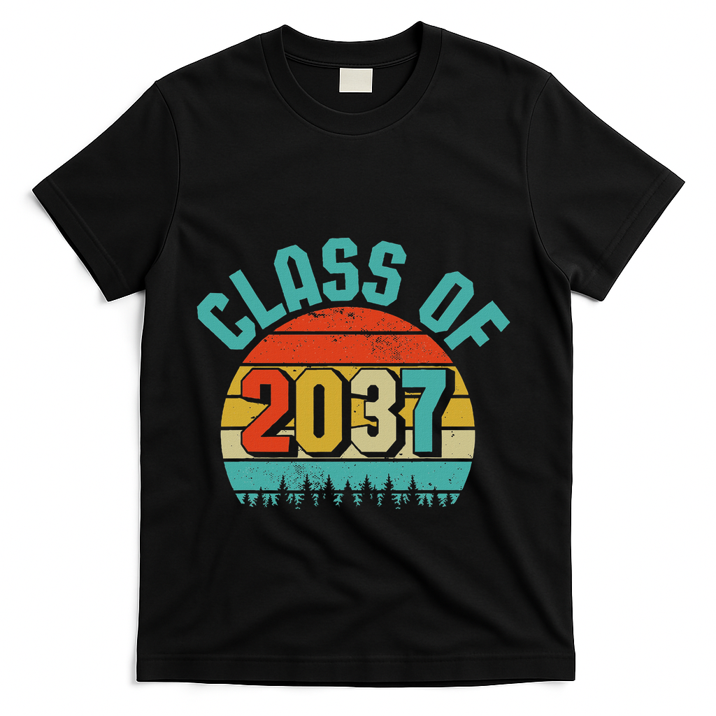 Class Of 2037 Grow With Me Kindergarten To Graduation Retro T-Shirt - Black