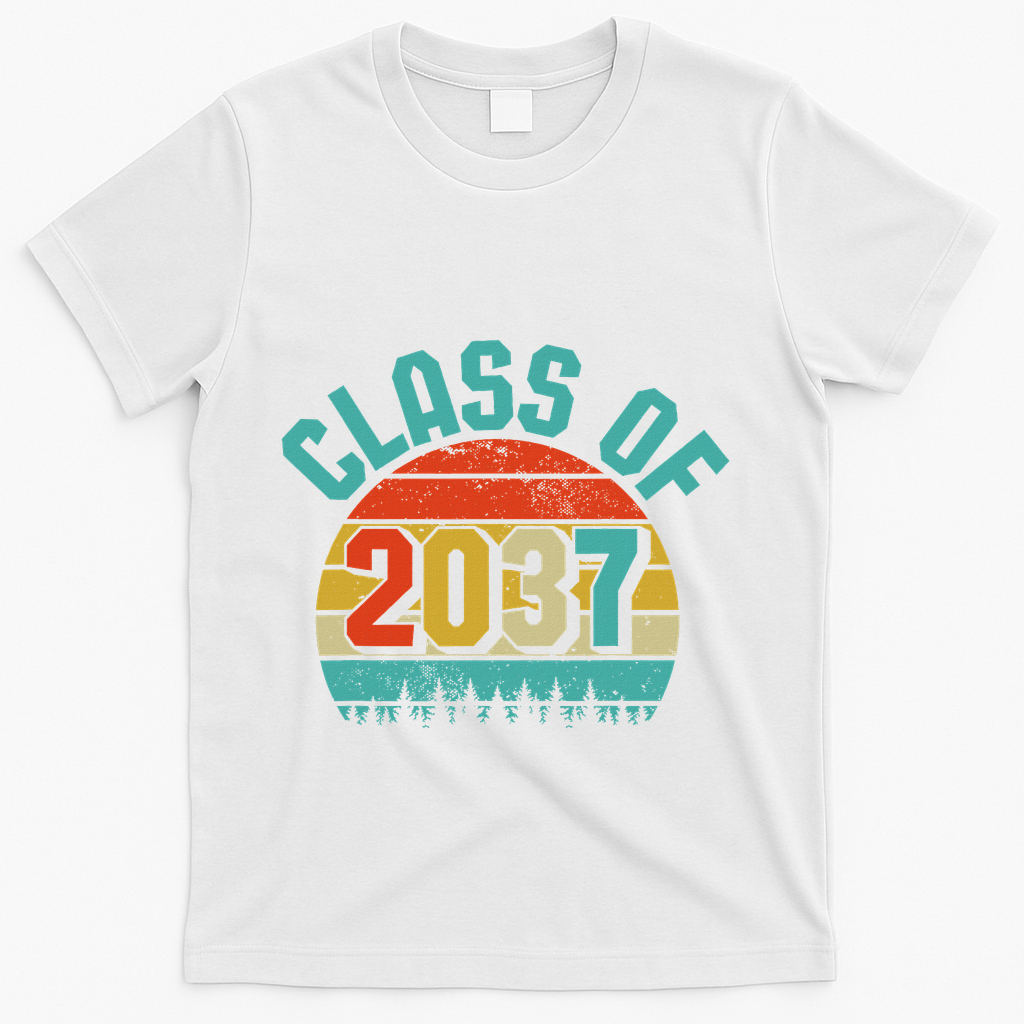 Class Of 2037 Grow With Me Kindergarten To Graduation Retro T-Shirt - White