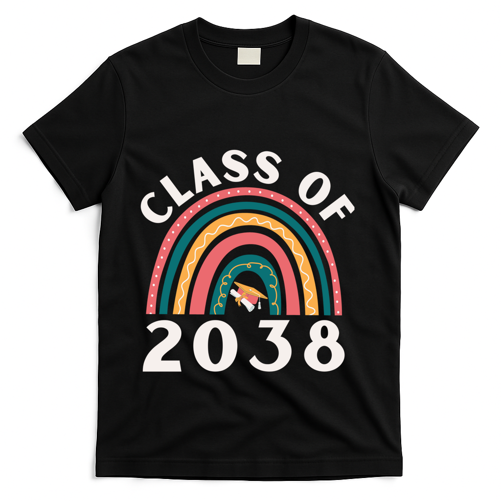 Class Of 2038 Graduation Kindergarten 2038 School Rainbow Gift T-Shirt - Black