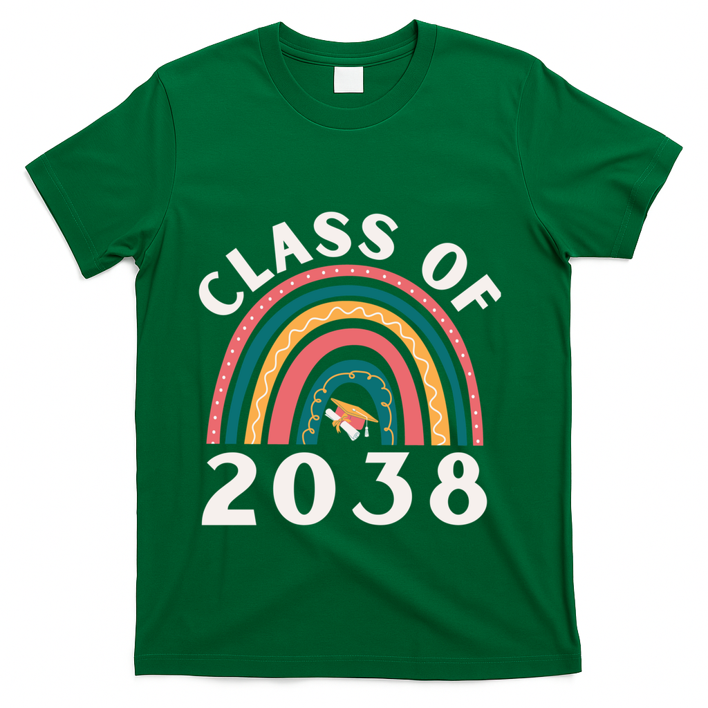 Class Of 2038 Graduation Kindergarten 2038 School Rainbow Gift T-Shirt - Green